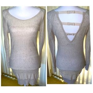 LC Lauren Conrad Grey Knit Eyelet Open Back Sweater Dress